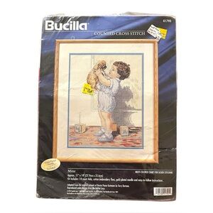 Bucilla Counted Cross Stitch Kit “Mine” Boy with Puppy Vintage 90s Sealed New
